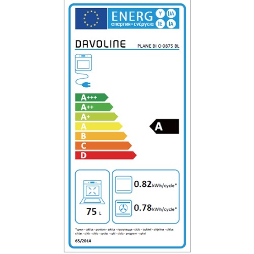 ΦΟΥΡΝΟΣ ΕΝΤΟΙΧΙΖΟΜΕΝΟΣ ΑΝΩ ΠΑΓΚΟΥ DAVOLINE PLANE BIO 0875 BL (75LT / A / BLACK / ΥΔΡΟΛΥΣΗ)